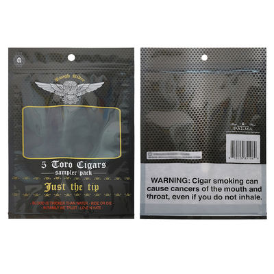 Προσαρμοσμένες Σχεδιασμένες Αδιάβροχες Επίπεδες Συσκευασίες Τυπωμένες Θερμοκολλημένες Αλουμινίου Foil Mylar 3 Πλευρών Σφράγισης για Φύλλα Καπνού και Περιτυλίγματα Πούρων