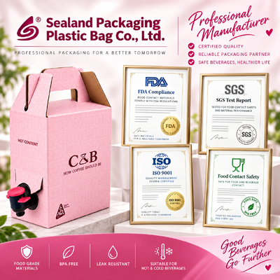 Πλαστικό Bag In Box πιστοποιημένο κατά ISO, ορθογώνιου σχεδιασμού, κατάλληλο για τη συσκευασία υγρών στους τομείς τροφίμων, ποτών και χημικών