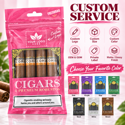 cigar bags custom fabricated from MOPP PE material structure designed to maintain cigar freshness